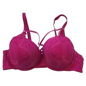 Torrid Curve Magenta Pink Lace Strappy Push-Up Bra 40D Mesh Wings Underwire